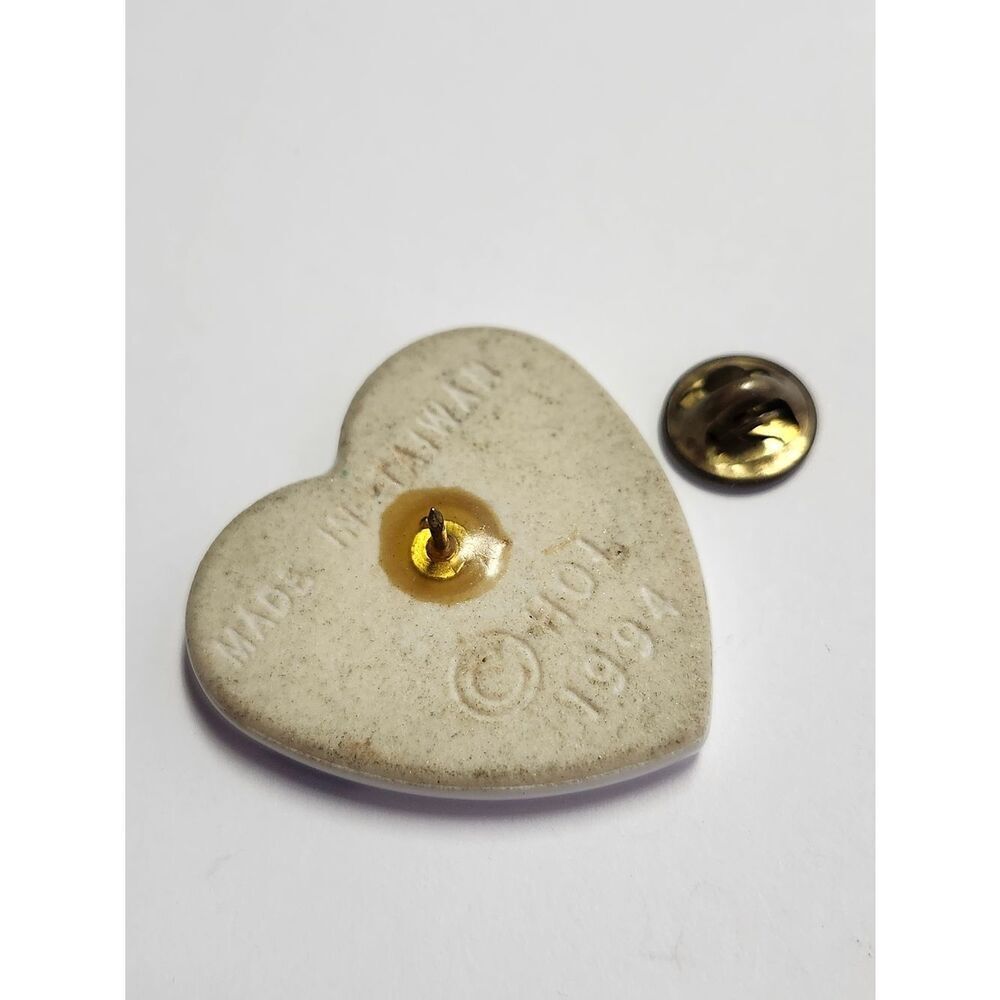 VTG Ceramic Jesus Is The Heart Of The Season Lapel Pin Brooch HOL Signed 1994 - Picture 3 of 4